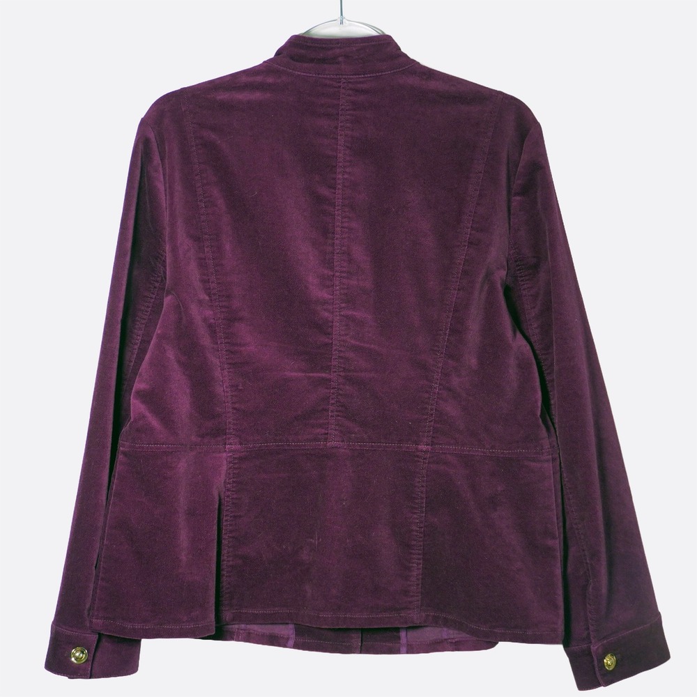 Chico's Velvet Military Jacket L XL 1X Purple Gold Buttons Old Money NWT - Picture 3 of 11